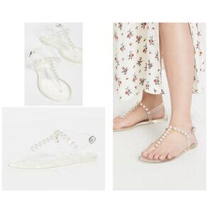 💕STUART WEITZMAN💕 Goldie Jelly Sandal Thong ~ Clear Pearl Embellishments 12